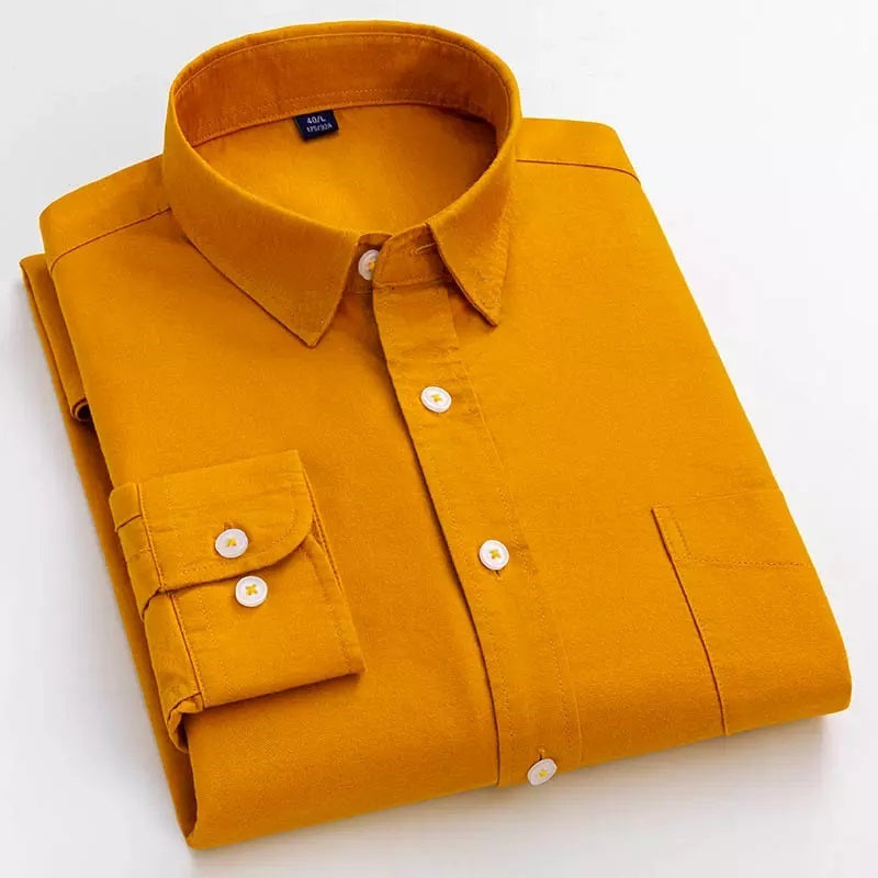 Frankshop Classic Pure Cotton Mustard Color Blend Solid Shirts