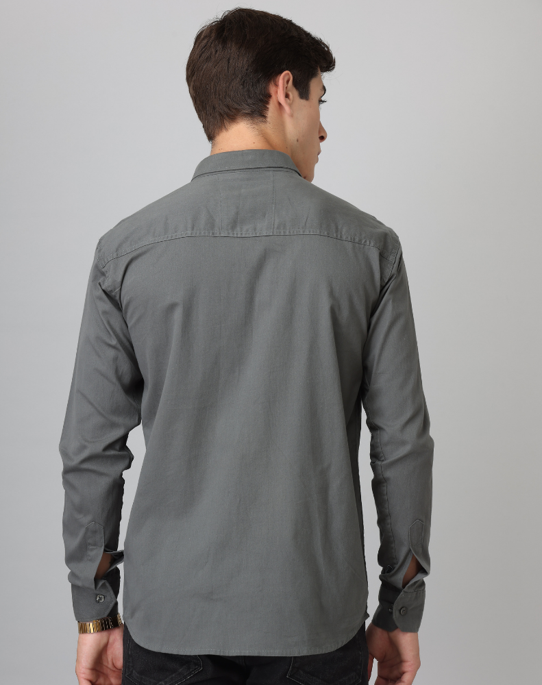 Frankshirt Dark Grey Solid Tailored Fit Cotton Casual Shirt for Man - Frankshop.in
