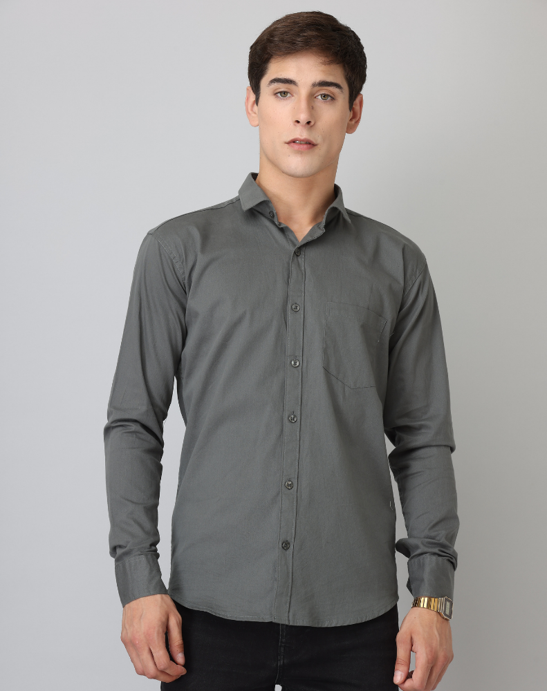 Frankshirt Dark Grey Solid Tailored Fit Cotton Casual Shirt for Man
