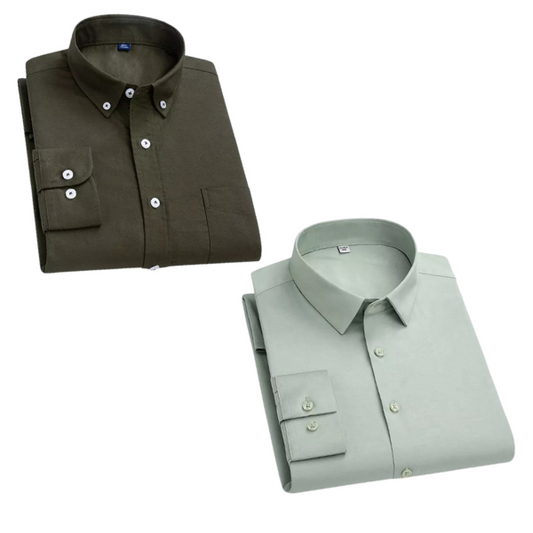 Combo of 2 Cotton Shirt for Man ( Mehandi and Pista ) - Frankshop.in