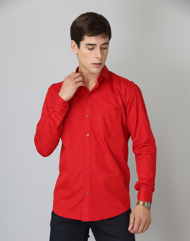 Frankshirt Red Solid Tailored Fit Cotton Casual Shirt for Man - Frankshop.in