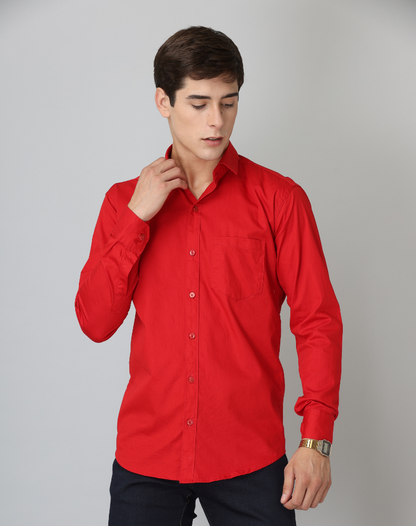 Frankshirt Red Solid Tailored Fit Cotton Casual Shirt for Man - Frankshop.in