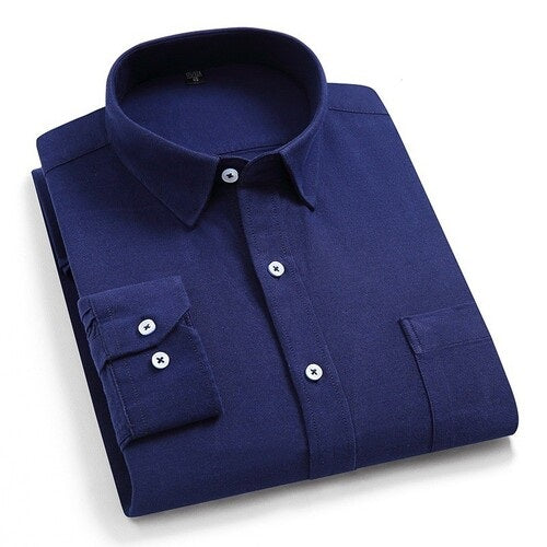 Plain Cotton Blend Solid Shirts (Navy Blue)