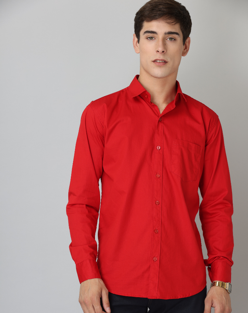 Frankshirt Red Solid Tailored Fit Cotton Casual Shirt for Man - Frankshop.in