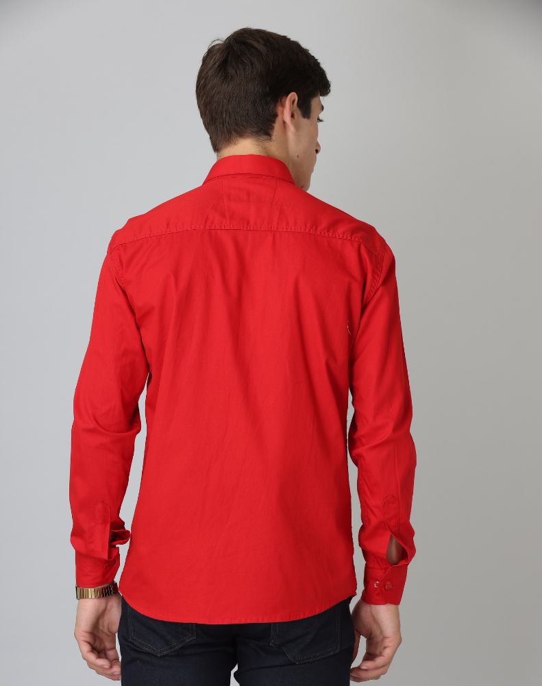 Frankshirt Red Solid Tailored Fit Cotton Casual Shirt for Man