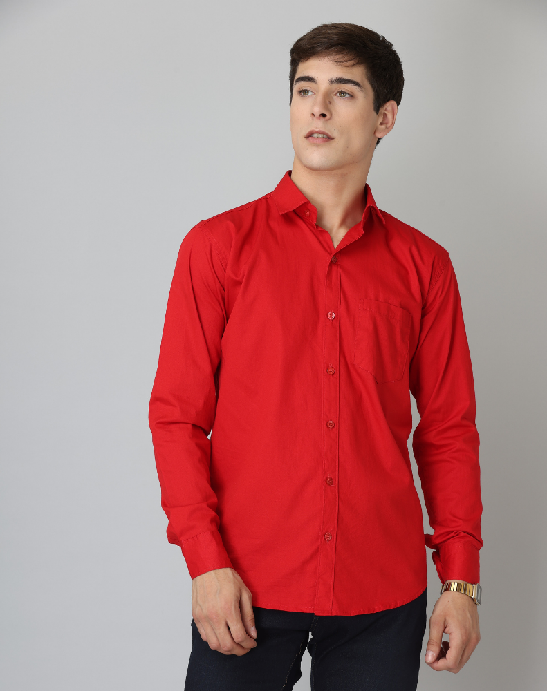 Frankshirt Red Solid Tailored Fit Cotton Casual Shirt for Man - Frankshop.in