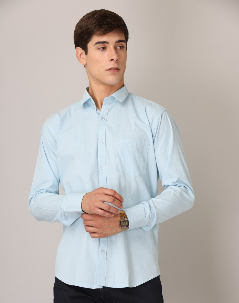 Frankshirt Light Blue Solid Tailored Fit Cotton Casual Shirt for Man