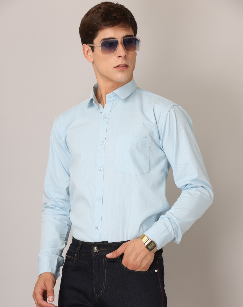 Frankshirt Light Blue Solid Tailored Fit Cotton Casual Shirt for Man