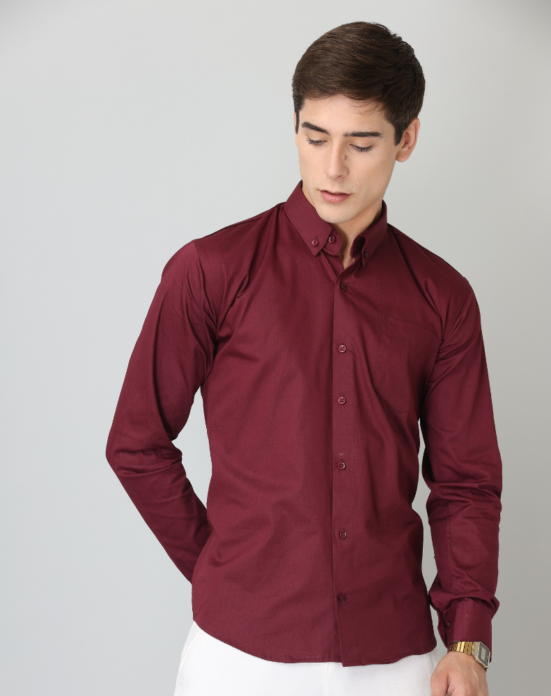 Frankshirt Maroon Solid Tailored Fit Cotton Casual Shirt for Man - Frankshop.in
