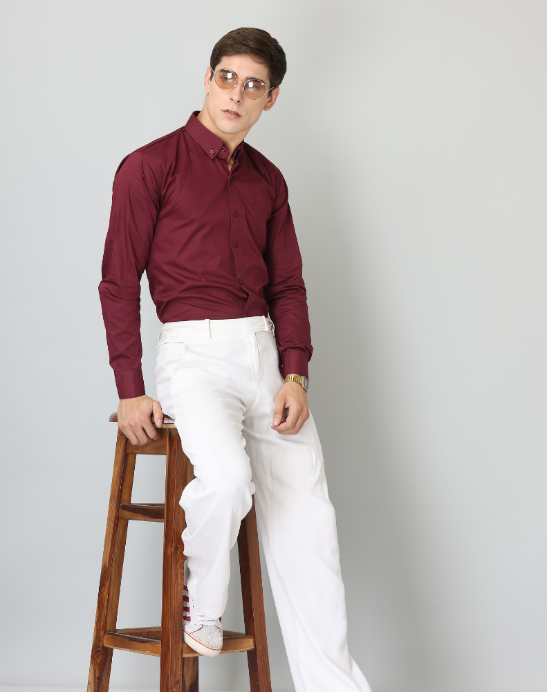 Frankshirt Maroon Solid Tailored Fit Cotton Casual Shirt for Man