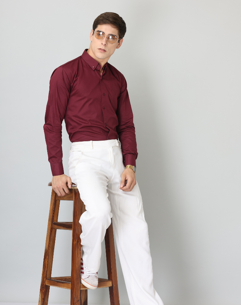 Frankshirt Maroon Solid Tailored Fit Cotton Casual Shirt for Man - Frankshop.in