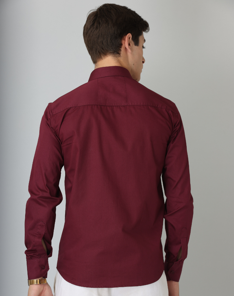 Frankshirt Maroon Solid Tailored Fit Cotton Casual Shirt for Man - Frankshop.in