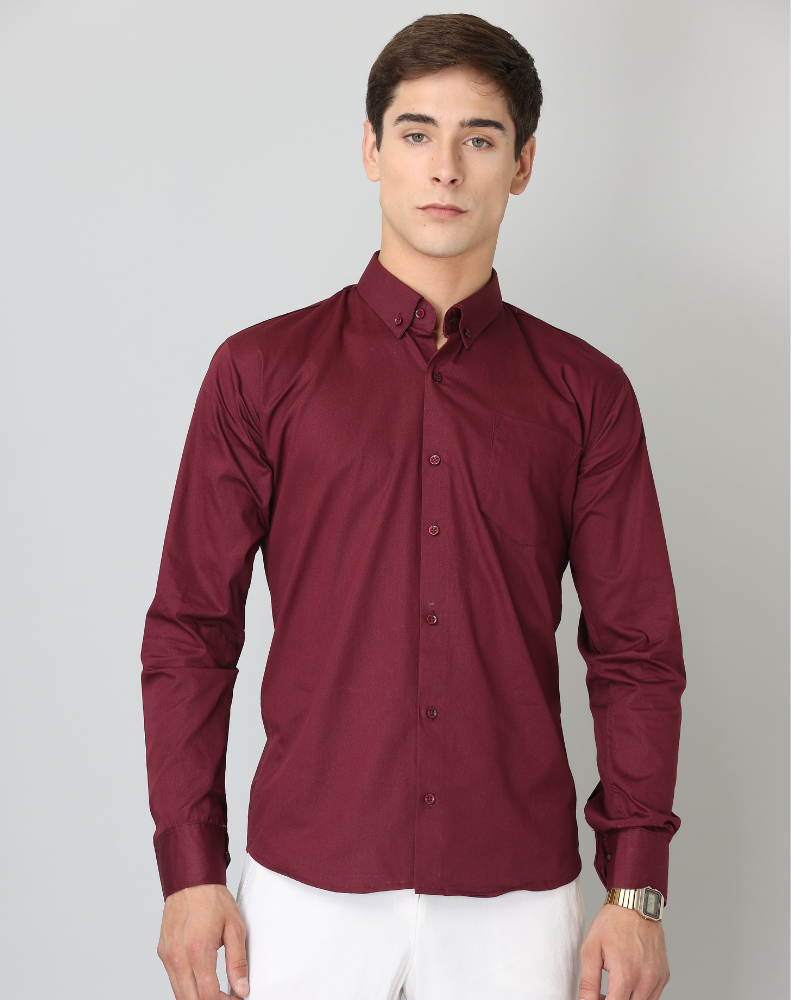 Frankshirt Maroon Solid Tailored Fit Cotton Casual Shirt for Man - Frankshop.in