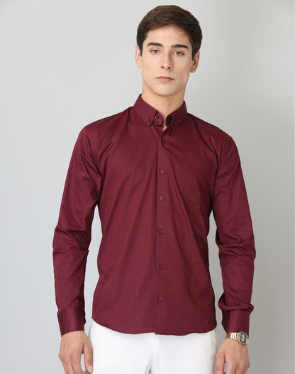 Frankshirt Maroon Solid Tailored Fit Cotton Casual Shirt for Man - Frankshop.in
