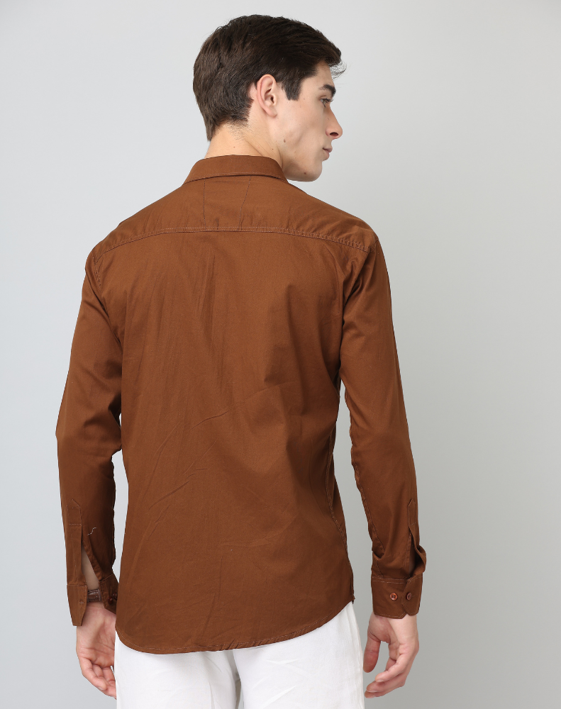 Frankshirt Men Brown Solid Tailored Fit Cotton Casual Shirt - Frankshop.in
