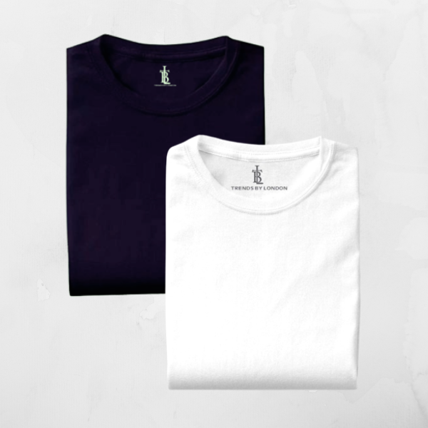 Combo of Half Sleeves 180 GSM T-Shirts for Men Cotton (White and Navy Blue)